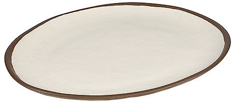 Ovaler Teller mit braunem Rand.