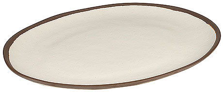 Ovaler Teller mit braunem Rand.