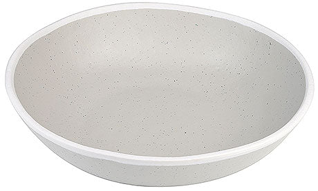 Graue, ovale Schale mit Sprenkeln.