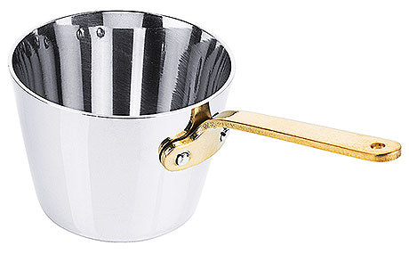 Silberner Topf mit goldenem Griff.