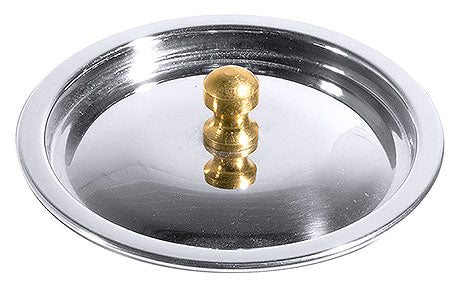 Metallischer Deckel mit goldenem Griff.