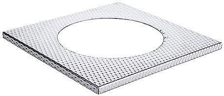 Quadratische Glasplatte mit Aussparung.