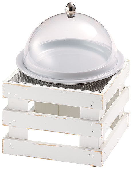 Holzständer mit Glashaube, Tablett.