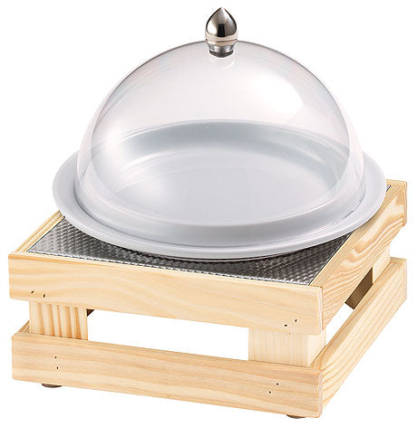Holztablett mit Glashaube, Teller.