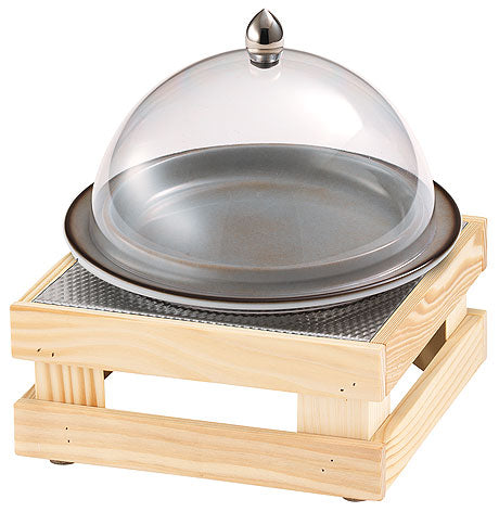 Holzständer mit Glasglocke, Tablett.