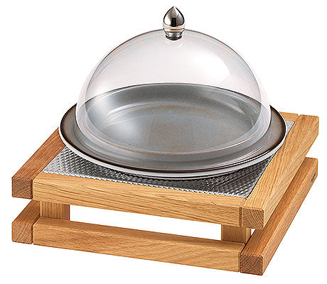 Holztablett mit Glashaube, leer.