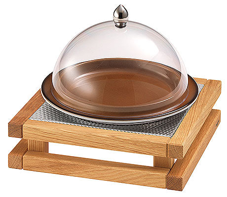 Holztablett mit Glashaube, Teller.