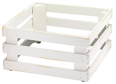 Weiße Holzkiste für Präsentationen.