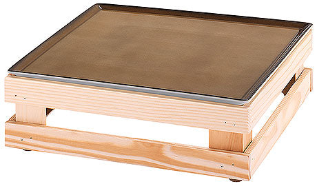 Holztablett mit Glasplatte, quadratisch.