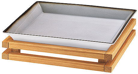 Rechteckige Platte auf Holzgestell.