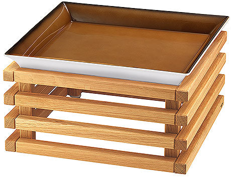 Holzgestell mit rechteckiger Schale.