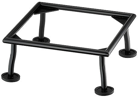 Schwarzer Metallständer mit vier Beinen.