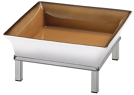 Quadratische Schale auf Metallgestell.