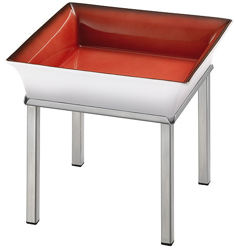 Quadratische Schale auf Metallgestell.