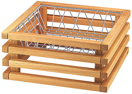 Holzkiste mit Drahtgitter-Einsatz.