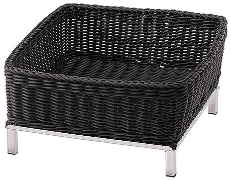 Schwarzer Korb auf Metallgestell.