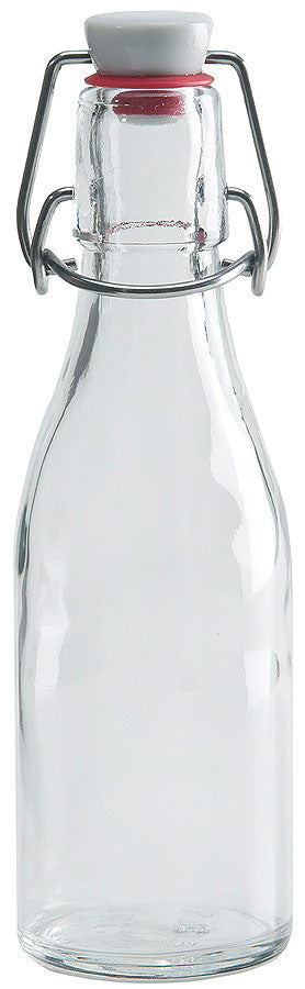 Leere Glasflasche mit Bügelverschluss.