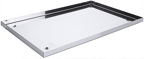 Rechteckiges Tablett aus Edelstahl.