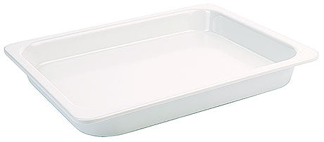 Weiße GN-Behälter aus Kunststoff.