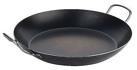 Große schwarze Pfanne mit Griffen.