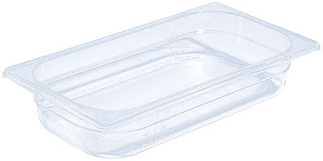 Transparente GN-Behälter aus Kunststoff.
