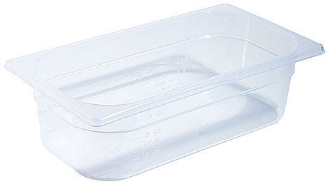 Transparente GN-Behälter aus Kunststoff.