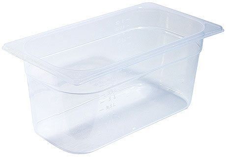 Transparente GN-Behälter aus Kunststoff.