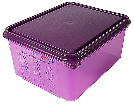 Lila Gastronomie-Behälter mit Deckel.