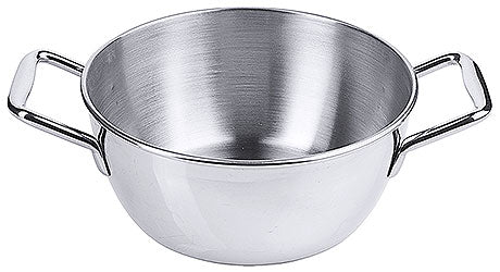 Edelstahl-Schüssel mit zwei Griffen.