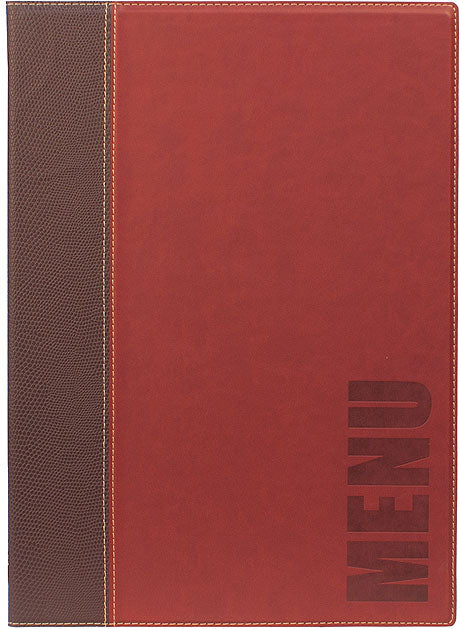 Rote Speisekarte mit "MENU"-Aufschrift.