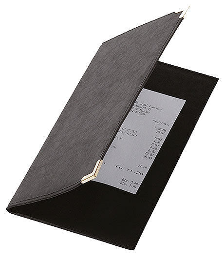 Rechnung in schwarzer Mappe.