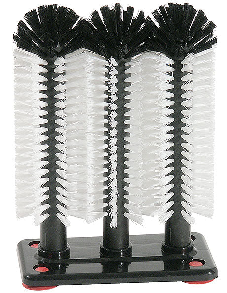 Flaschenbürste mit drei Bürstenköpfen.