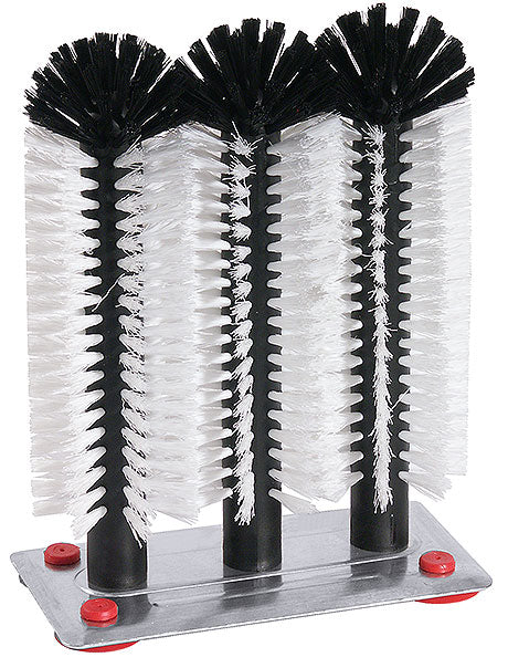 Flaschenbürstenhalter mit drei Bürsten.