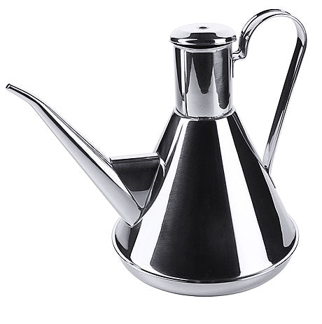 Silberne Ölkanne aus Edelstahl.