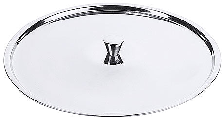 Edelstahl-Topfdeckel auf weißem Hintergrund.