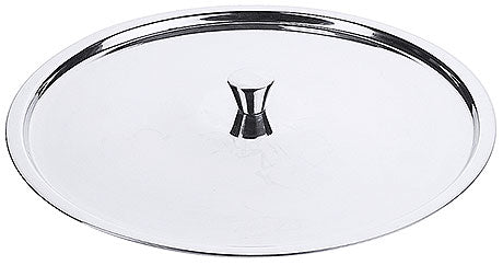 Edelstahl-Topfdeckel auf weißem Hintergrund.