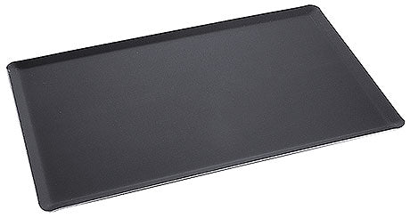 Schwarzes rechteckiges Serviertablett.