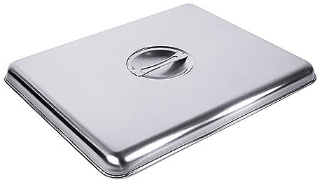 Edelstahl-Gastronorm-Behälterdeckel mit Griff.