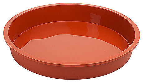 Runde, rote Backform aus Silikon.