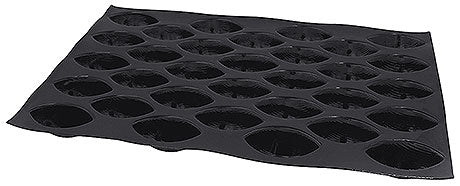 Schwarze Silikon-Backmatte mit Mulden.