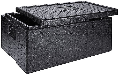 Isolierbox aus schwarzem Styropor.