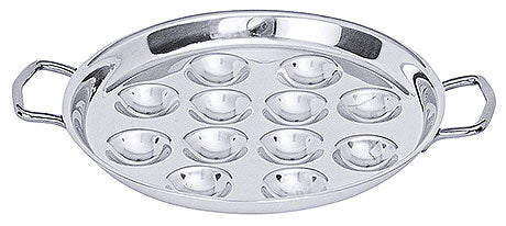 Edelstahl-Schneckenpfanne mit Griffen.