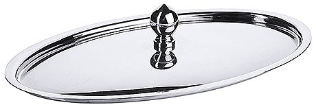 Silberne Servierplatte mit Griff.