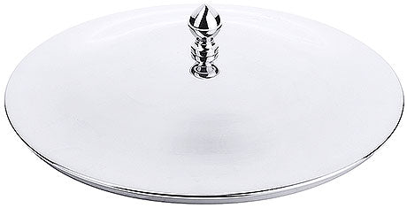 Silberne Servierglocke auf weißem Hintergrund.