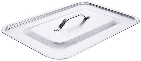 Edelstahl-Gastronorm-Behälterdeckel mit Griff.