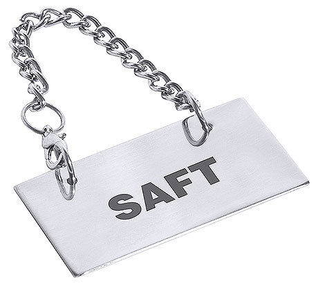 Metallschild mit Aufschrift "SAFT".