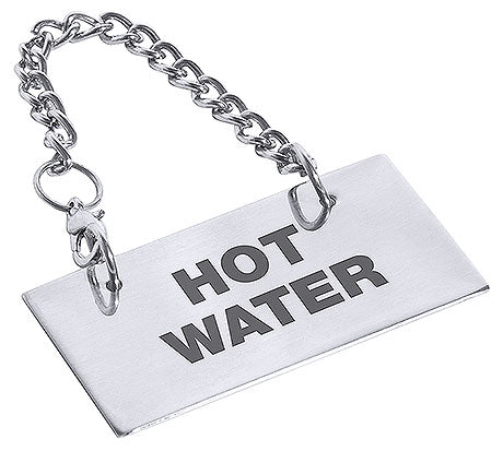 Metallschild mit "Hot Water".