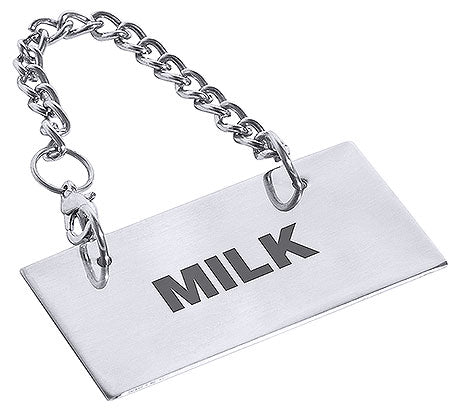 Metallschild mit Aufschrift "MILK".