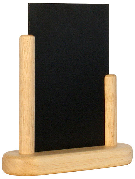 Tischaufsteller mit schwarzer Tafel.
