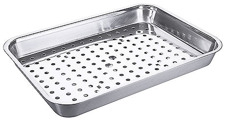 Edelstahl-Gastronormbehälter mit Löchern.